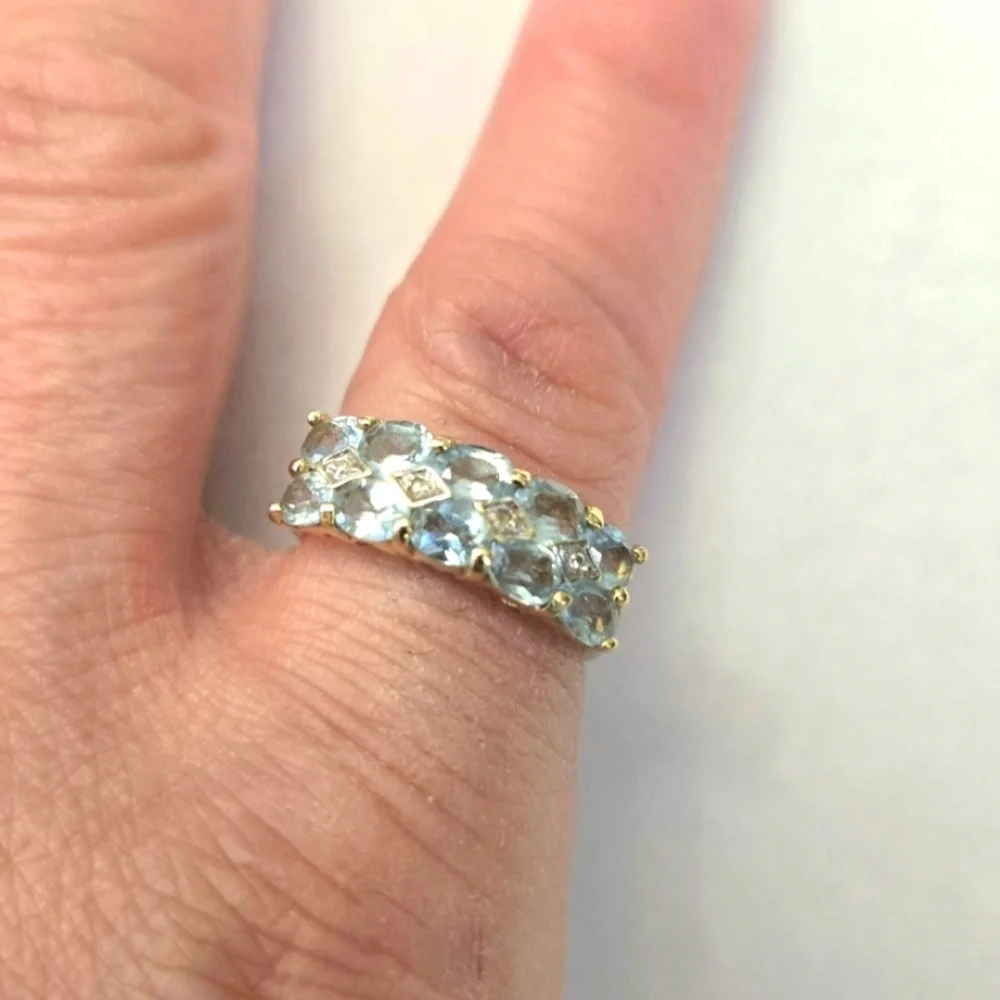 14kt Solid Yellow Gold Aquamarine And Diamond Ring